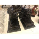 A pair of bronze lions on a base