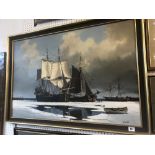 An oil on canvas of a Galleon, signed.