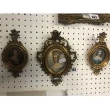 Three 19th century hand painted miniatures,