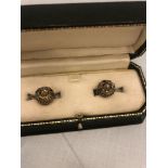 A pair of 14ct gold and diamond set earrings with early Russian hallmarks (as found,
