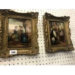 A pair of gilt framed oils on board possible Italian school depicting figures