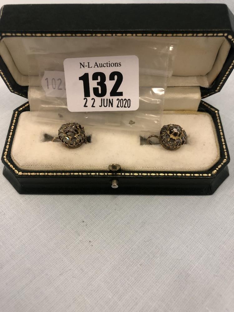 A pair of 14ct gold and diamond set earrings with early Russian hallmarks (as found,