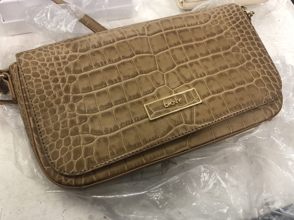 A DKNY, camel colour- snake pattern bag, brand new unused,