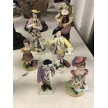 Six assorted Meissen style figures