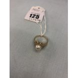 14ct gold, diamond and pearl ring,