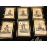 A set of six framed and glazed coloured prints