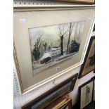 A large framed watercolour, landscape,