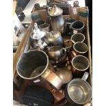 A collection of metalware, copper etc.
