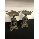A pair of good quality brass and marble garnitures