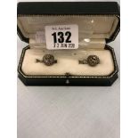 A pair of 14ct gold and diamond set earrings with early Russian hallmarks (as found,