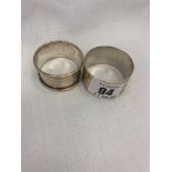 A George Unite hallmarked silver napkin ring and one other silver napkin ring
