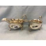 A pair of hallmarked silver gravy boats,