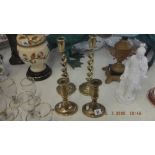 Two pairs of brass Victorian candlesticks