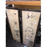 A pair of framed and glazed Japanese silk panels