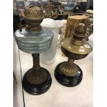 Two brass Victorian oil lamp bases