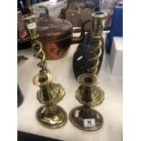 Two pairs of brass Victorian candlesticks