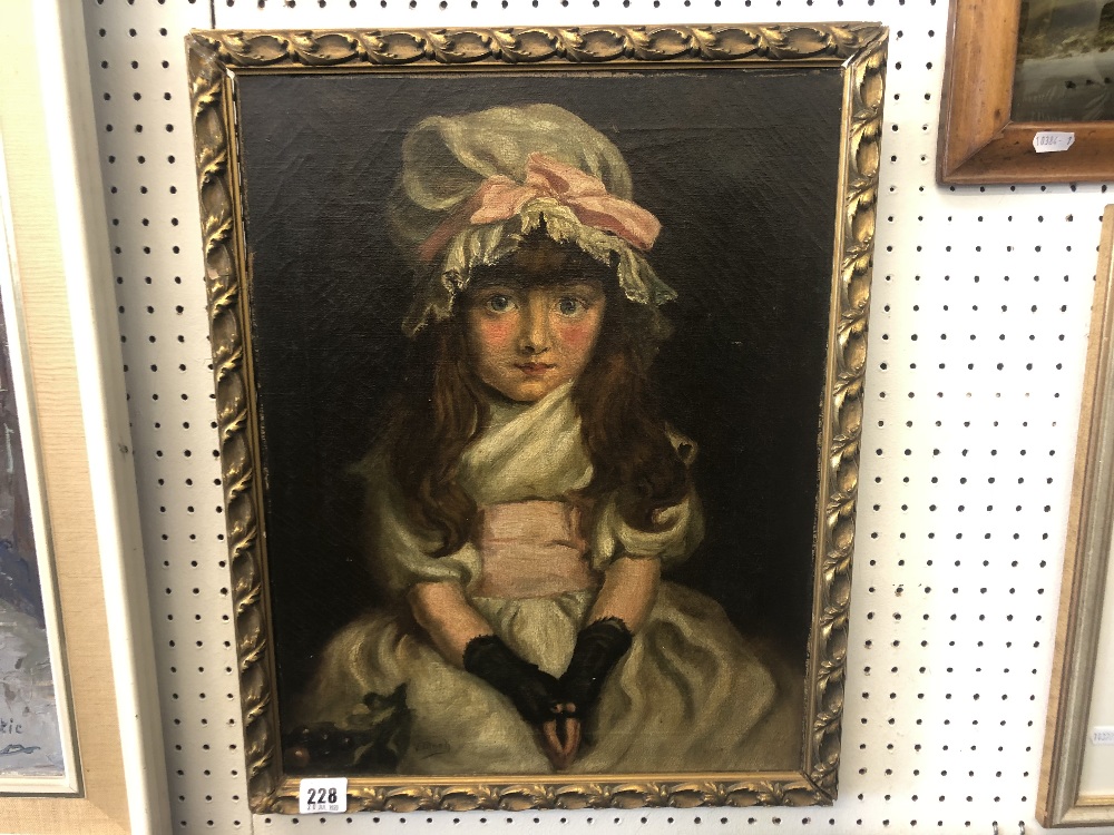 A framed gilt oil painting, 'Cherry ripe', after Millais, painted by Mary Harriet Violet Monk,