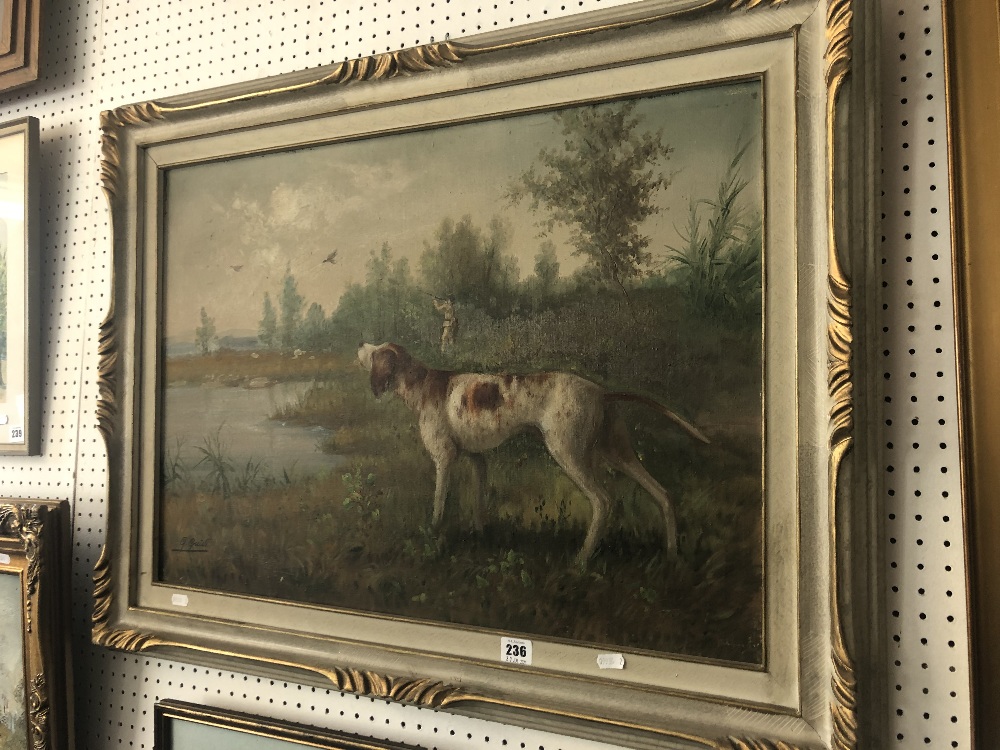 An oil on canvas, Huntsman and dog. - Image 2 of 2