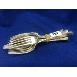 Twelve small hm silver (rat tail) forks,