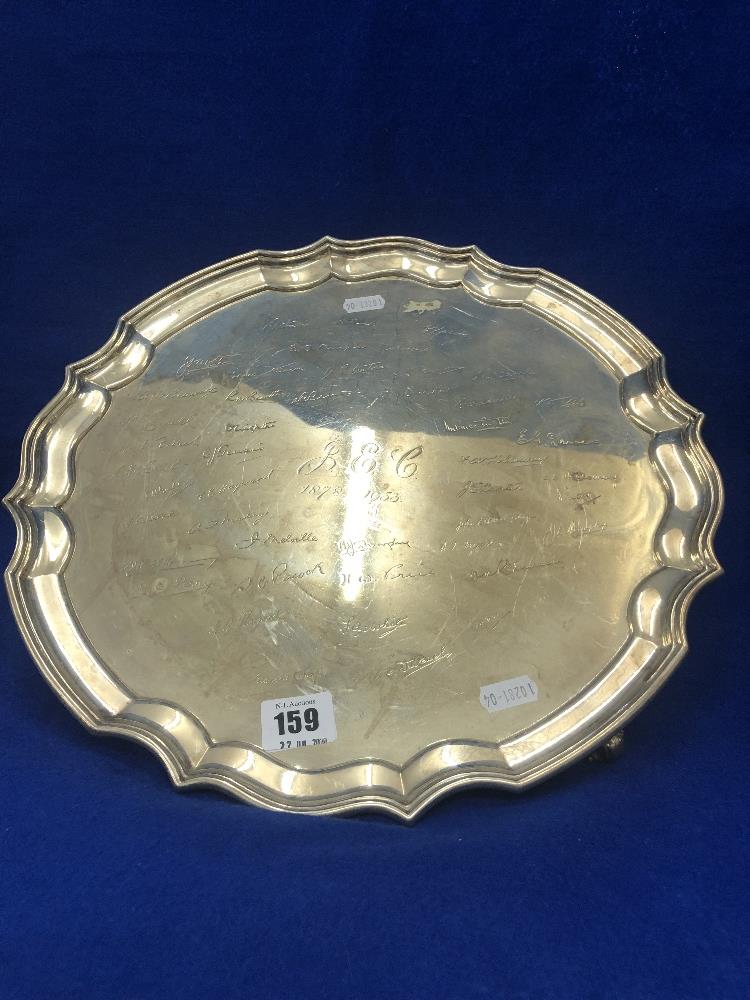 A large hallmarked silver tray, signed in several areas, 1250 grams