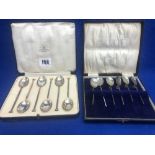 Two boxed sets of six silver Mappin and Webb teaspoons plus another
