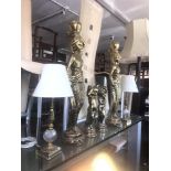 Four decorative figures and two lamps