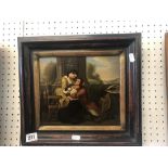 A framed oil on metal, country couple,