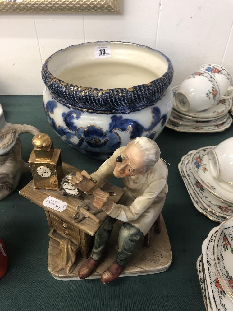 A blue and white jardiniere and a figure 'Watchmaker' - Image 2 of 3