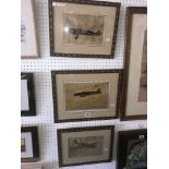 Three Aeroplane watercolours in inlaid frames