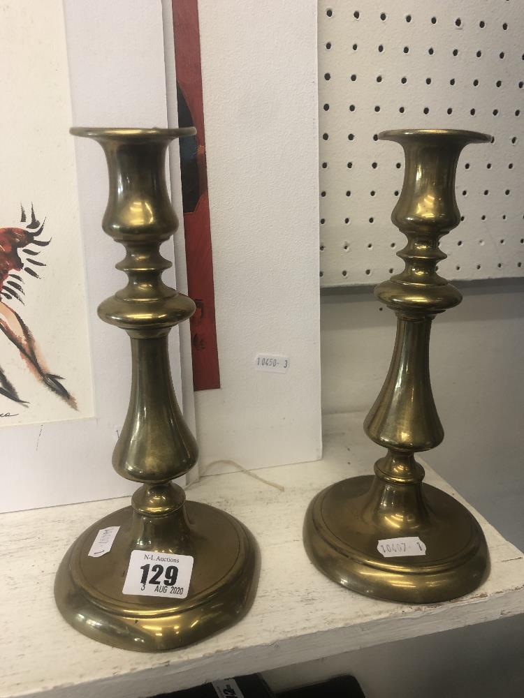 Early brass candlesticks - Image 2 of 2