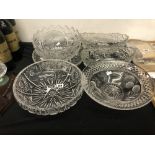 Six pieces of crystal glassware