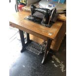 A treadle Singer sewing machine