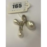 A 9ct gold and South sea pearl pendant with a pair of pearl drop and diamond earrings