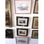 A pair of gold framed landscapes plus two others