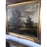 A gilt framed oil on canvas, signed R.