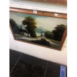 A framed painting on glass