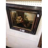 A framed oil on metal, country couple,