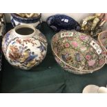 A large Satsuma bowl and a oriental vase