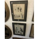 Two framed and glazed cartoons,