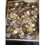 A box of assorted coins etc.