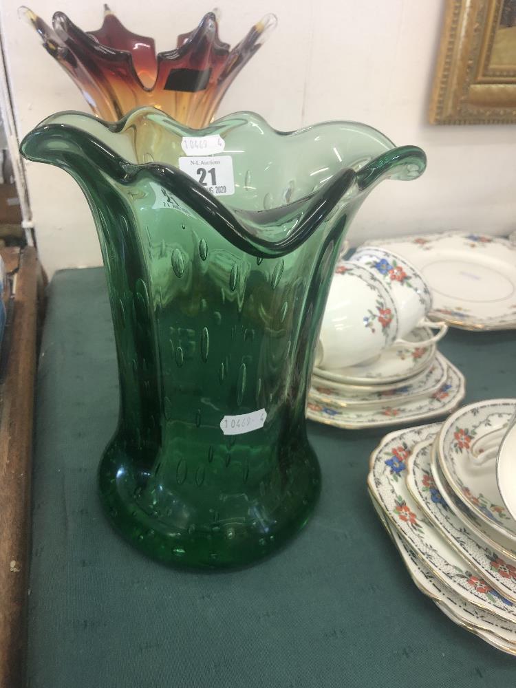 A 1950's Whitefriars green glass bubble vase