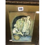 A gilt framed watercolour, two Brewers, signed G.