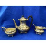 Three pieces of hm silver; coffee pot,