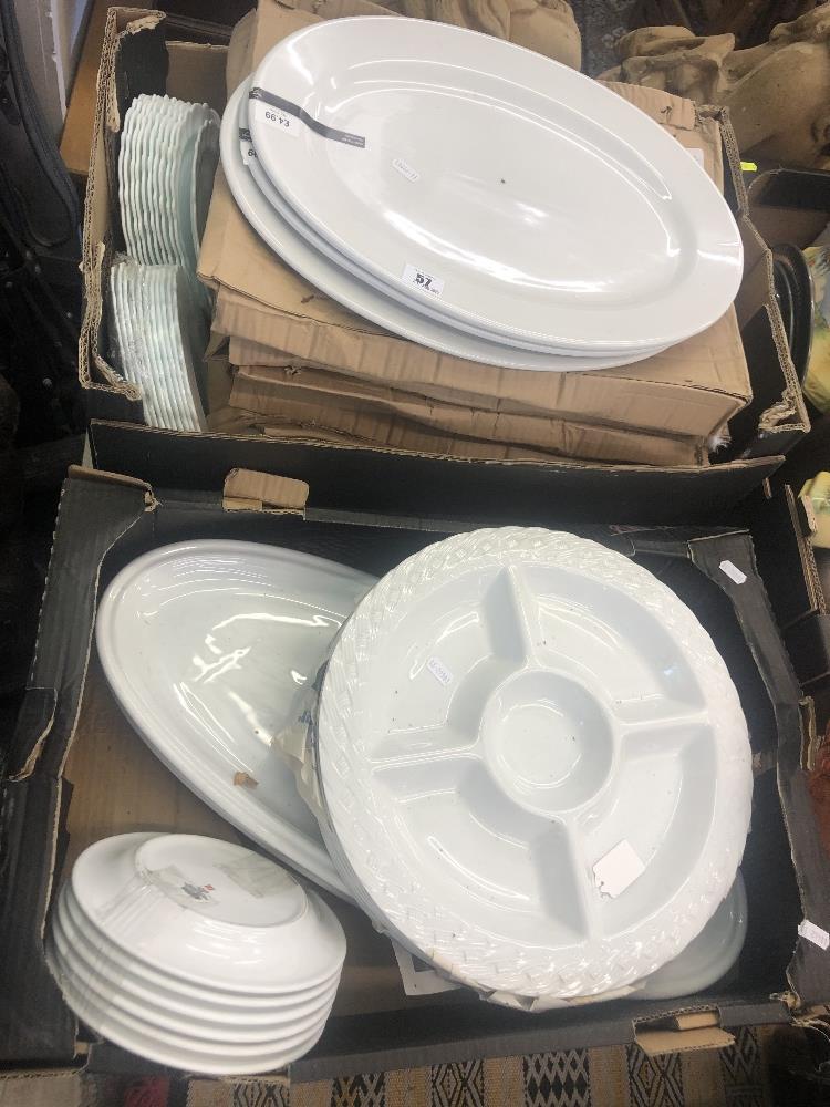 A qty of platters, serving dishes etc,