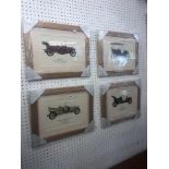 Four framed vintage car pictures