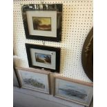 A pair of gold framed landscapes plus two others
