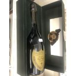A boxed bottle of Dom Perignon,