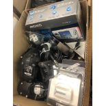 An assorted box of electrical items etc.