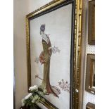 A large framed Japanese lady on linen