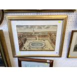 A framed architectural print,